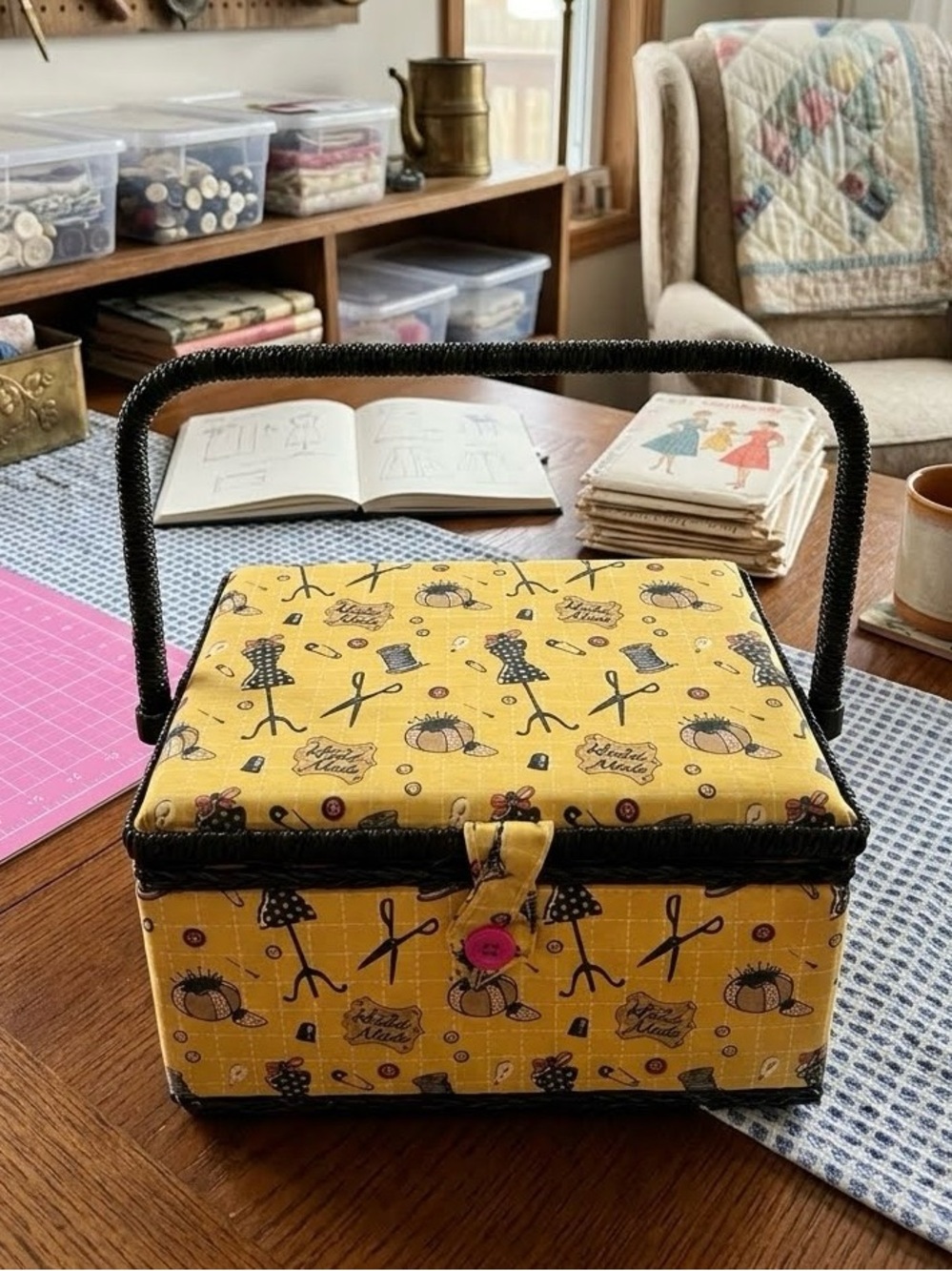 Singer Yellow Sewing Basket with Handle